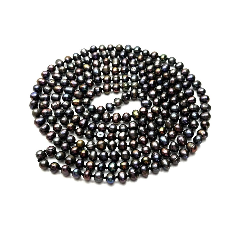 Vintage 66" Peacock Baroque Pearl Necklace — Hand-knotted, Lustrous & Fab — EUC - Picture 2 of 12